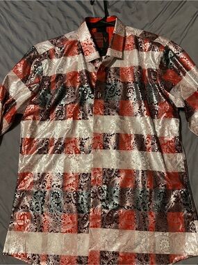 Men’s Metallic Red, Pink and Burgundy Paisley Shirt